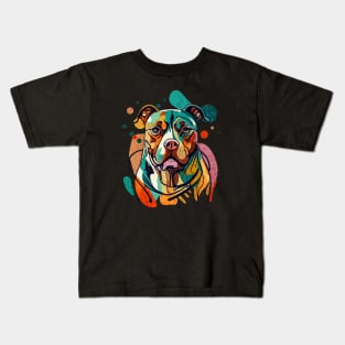 Modern Abstract Pitbull Lineart Color Explosion Kids T-Shirt